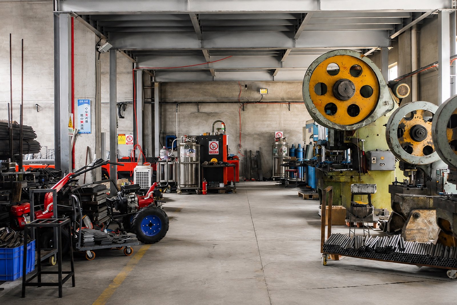 Press and fabrication equipment inside the Guanzhongguan workshop
